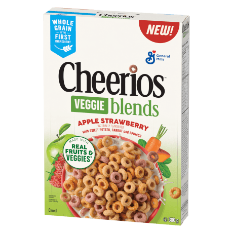 Front pack shot of Apple Strawberry Cheerios veggie blends 300 grams