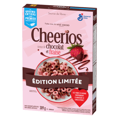 Cheerios CA, Chocolat et fraise, front of pack, 309g