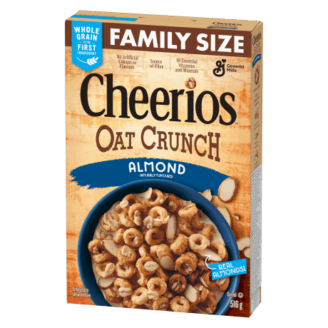 Cheerios CA, Oat Crunch, Almond, front of pack, family size, 516g